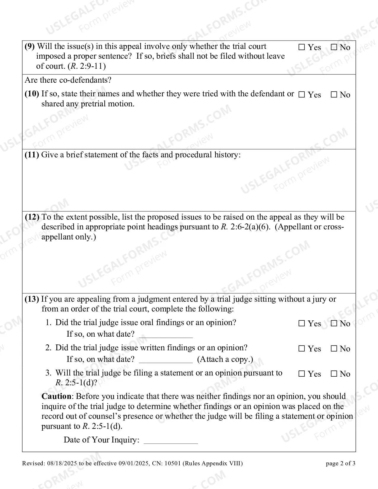 Preview Appellate Criminal Case Information Statement (Form only)