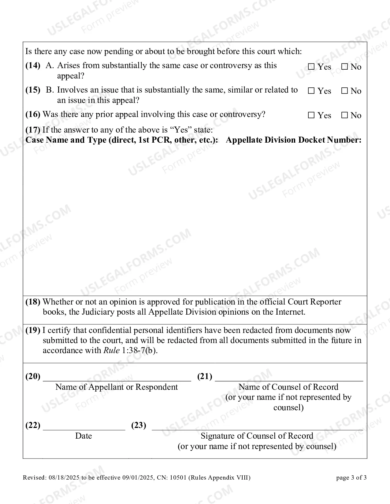 Preview Appellate Criminal Case Information Statement (Form only)