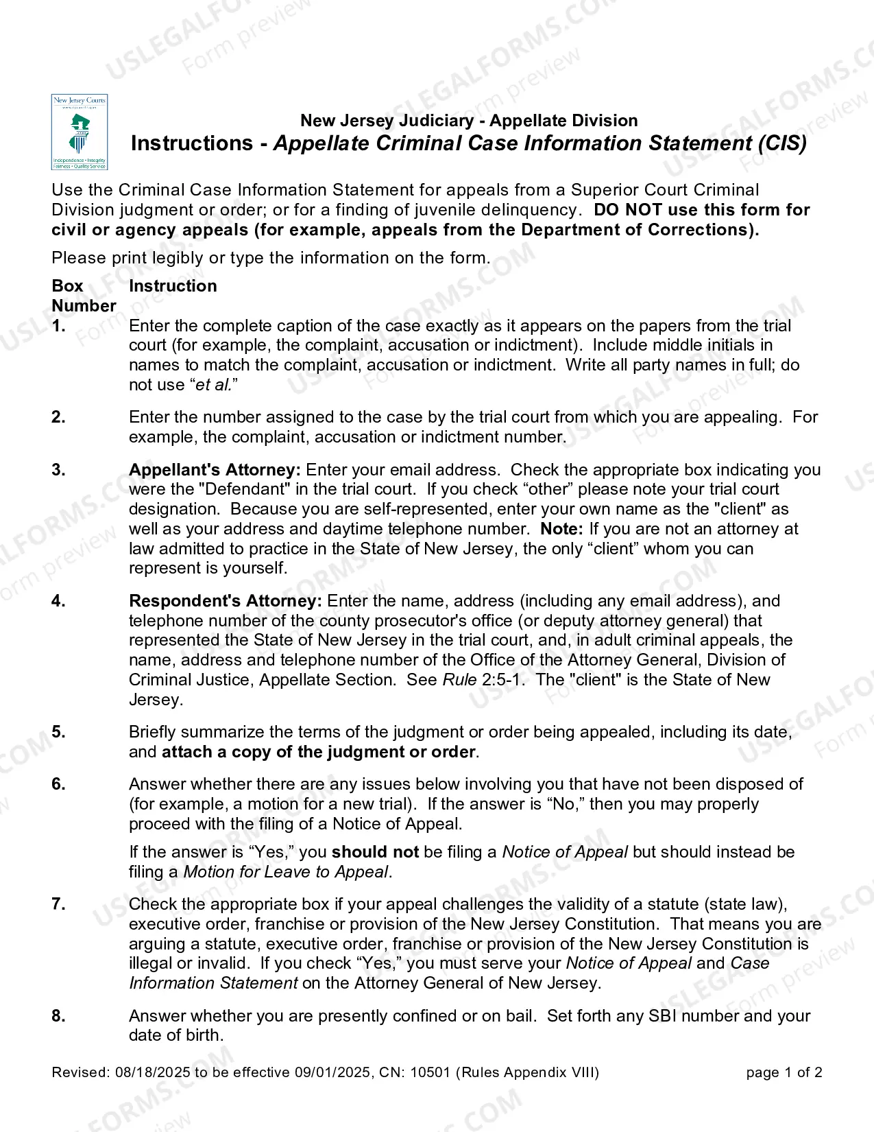Preview Appellate Criminal Case Information Statement (Form only)