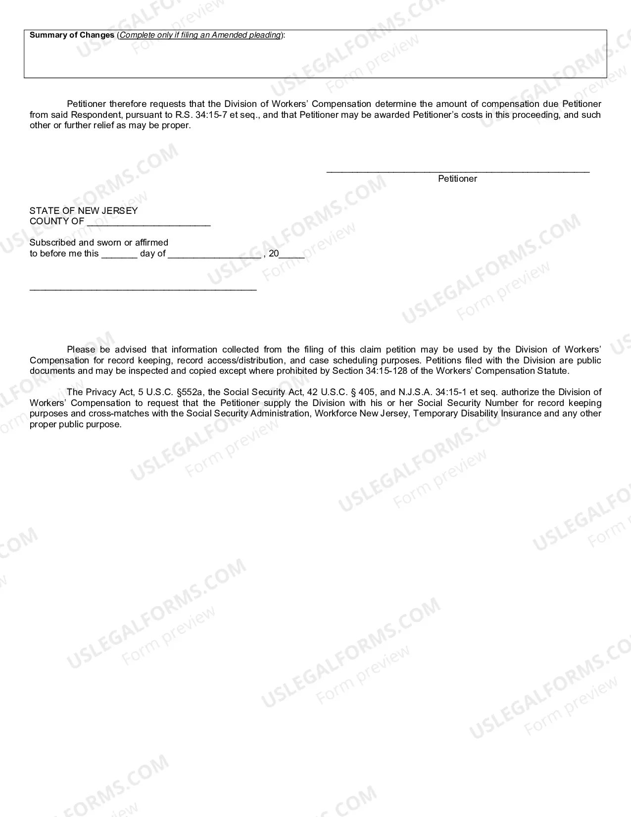 Preview Employee Claim Petition Supplemental Page