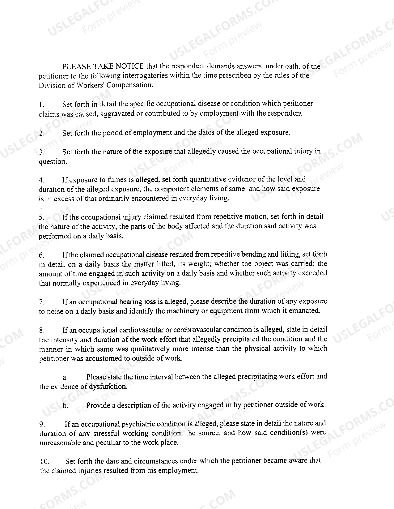 Preview Occupational Interrogatories