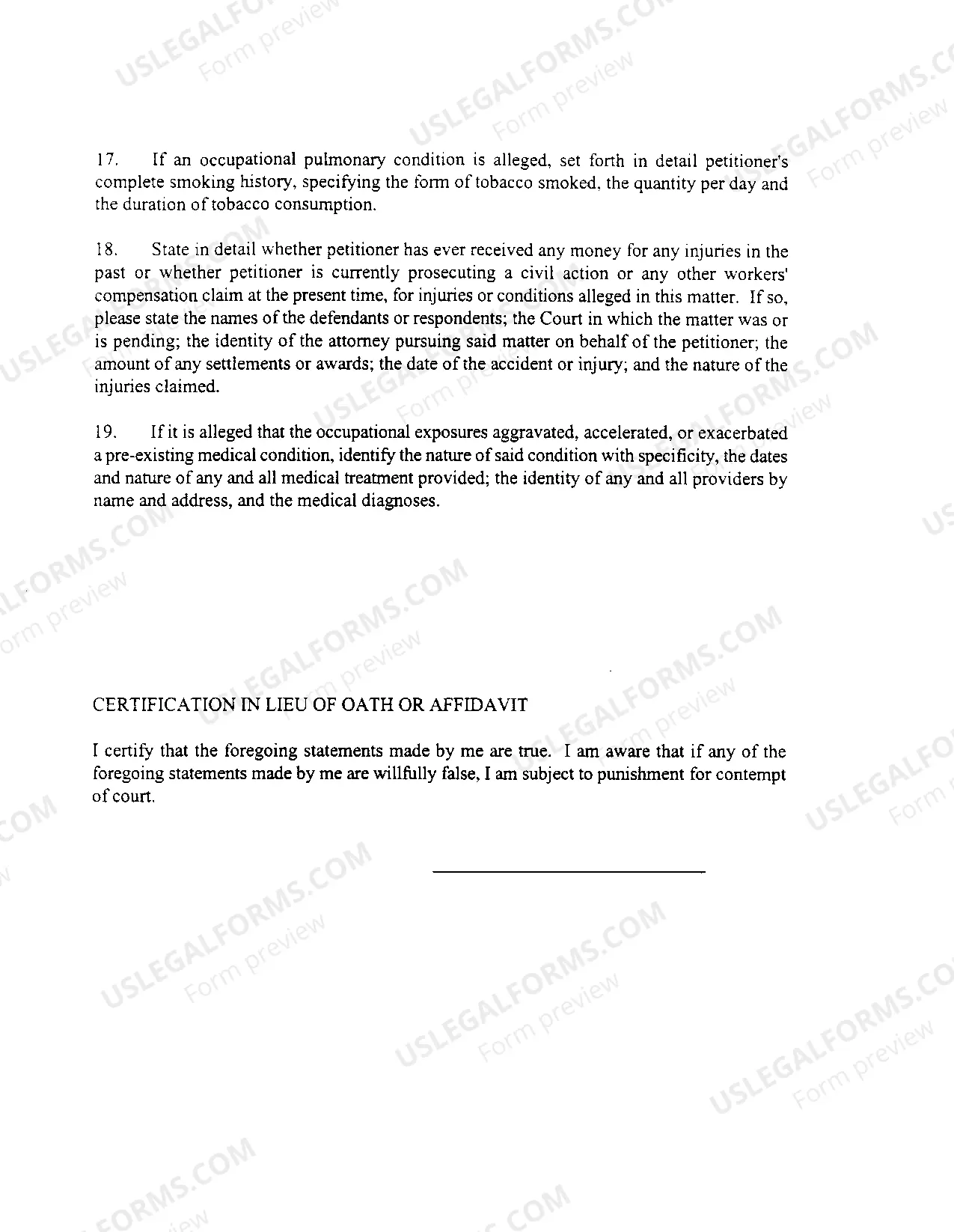 Preview Occupational Interrogatories