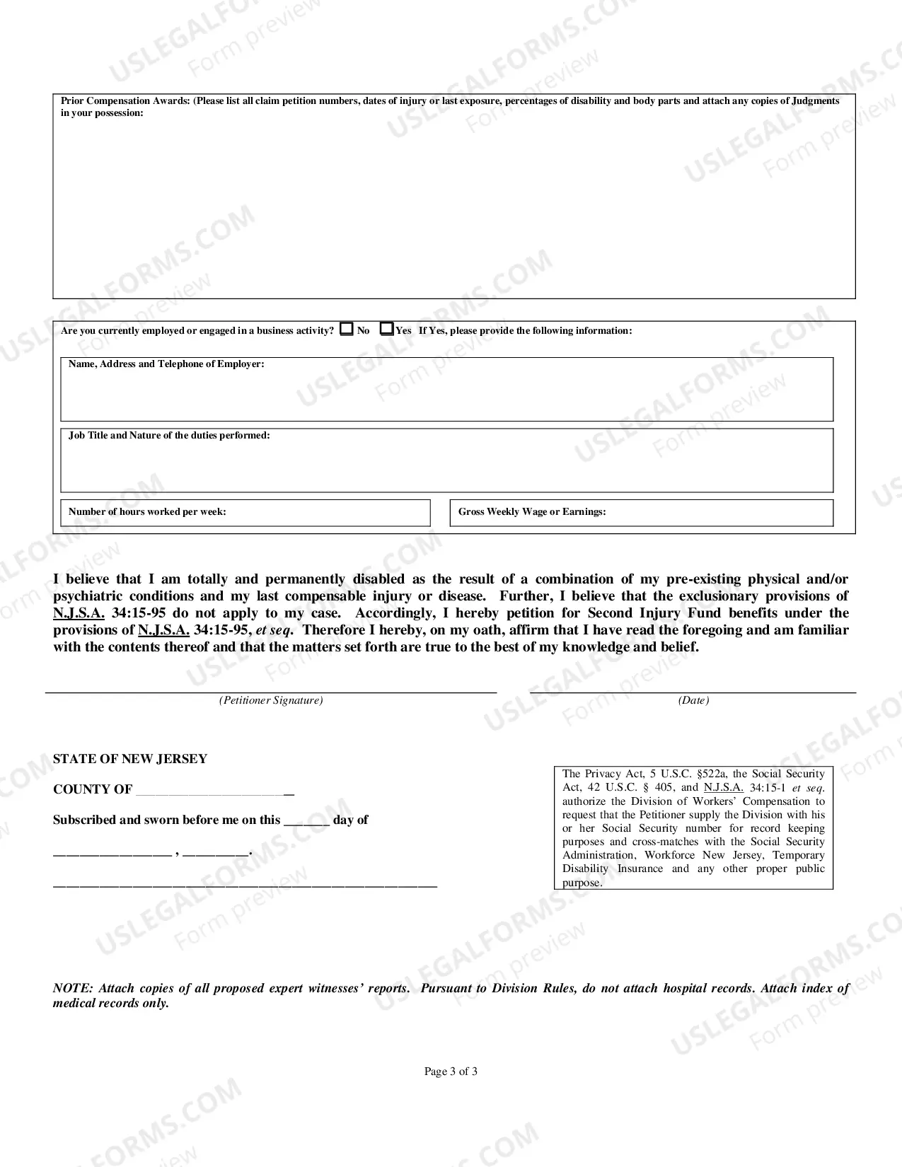 Preview Second Injury Fund Verified Petition