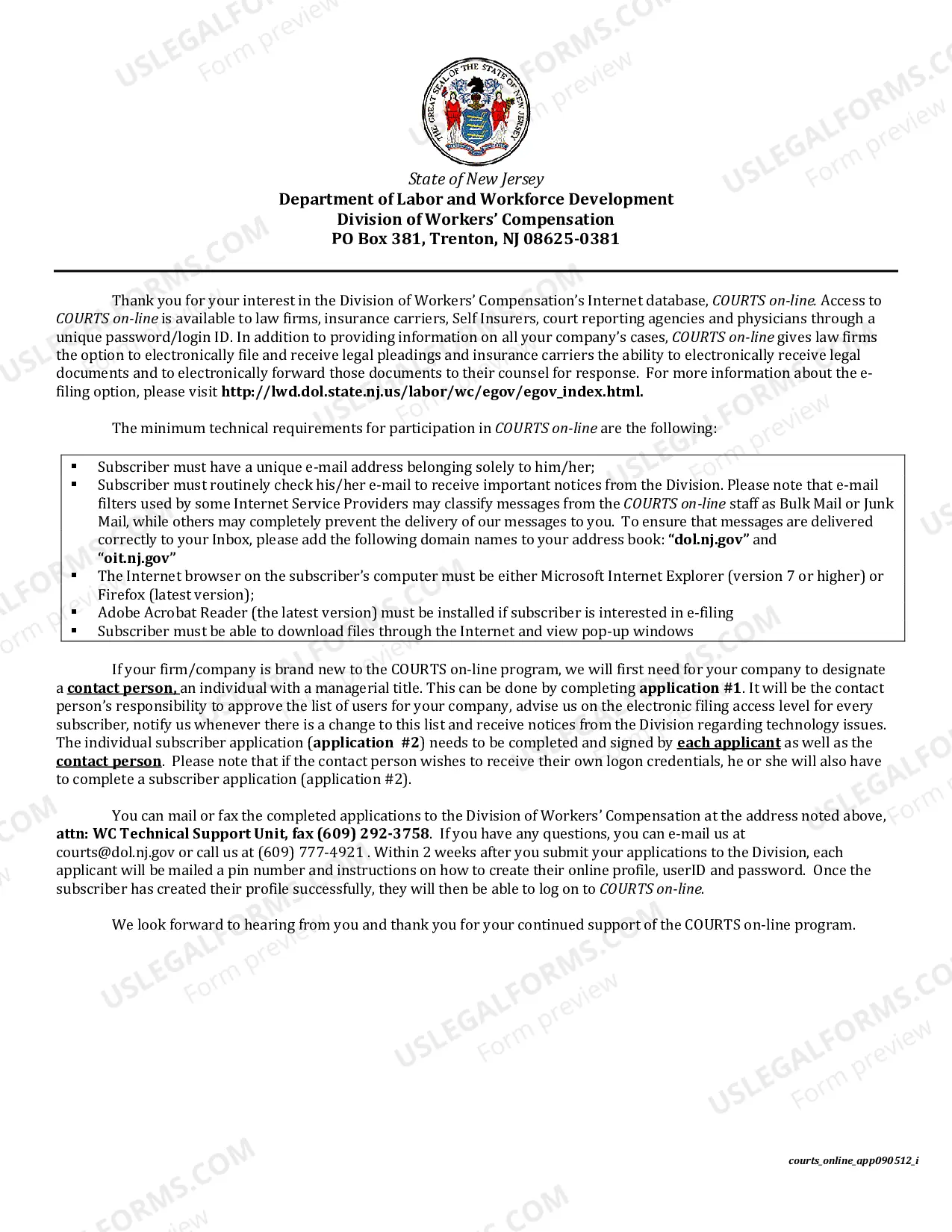 Preview Application Package For Secure Internet Access to Divisions Database and Electronic Filing