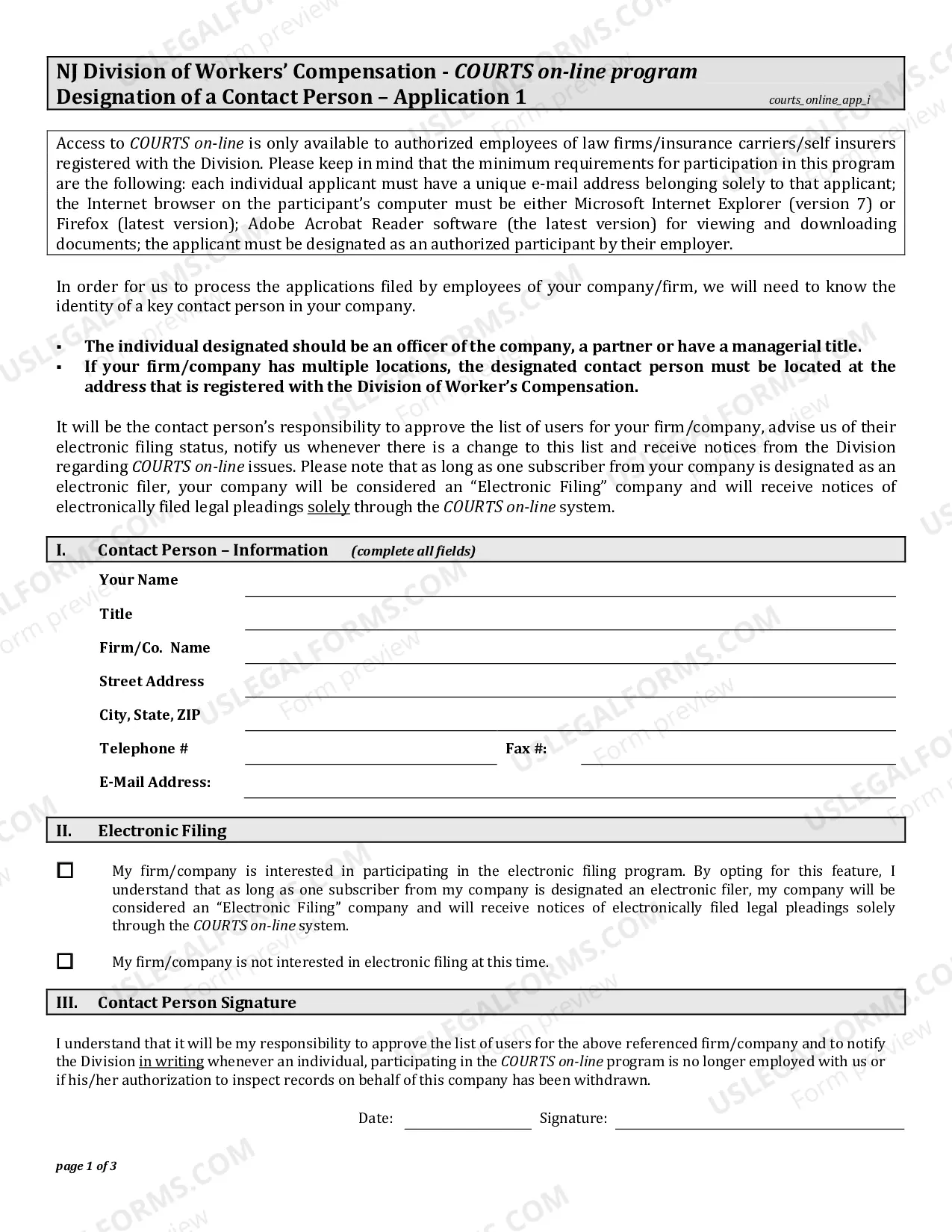 Preview Application Package For Secure Internet Access to Divisions Database and Electronic Filing