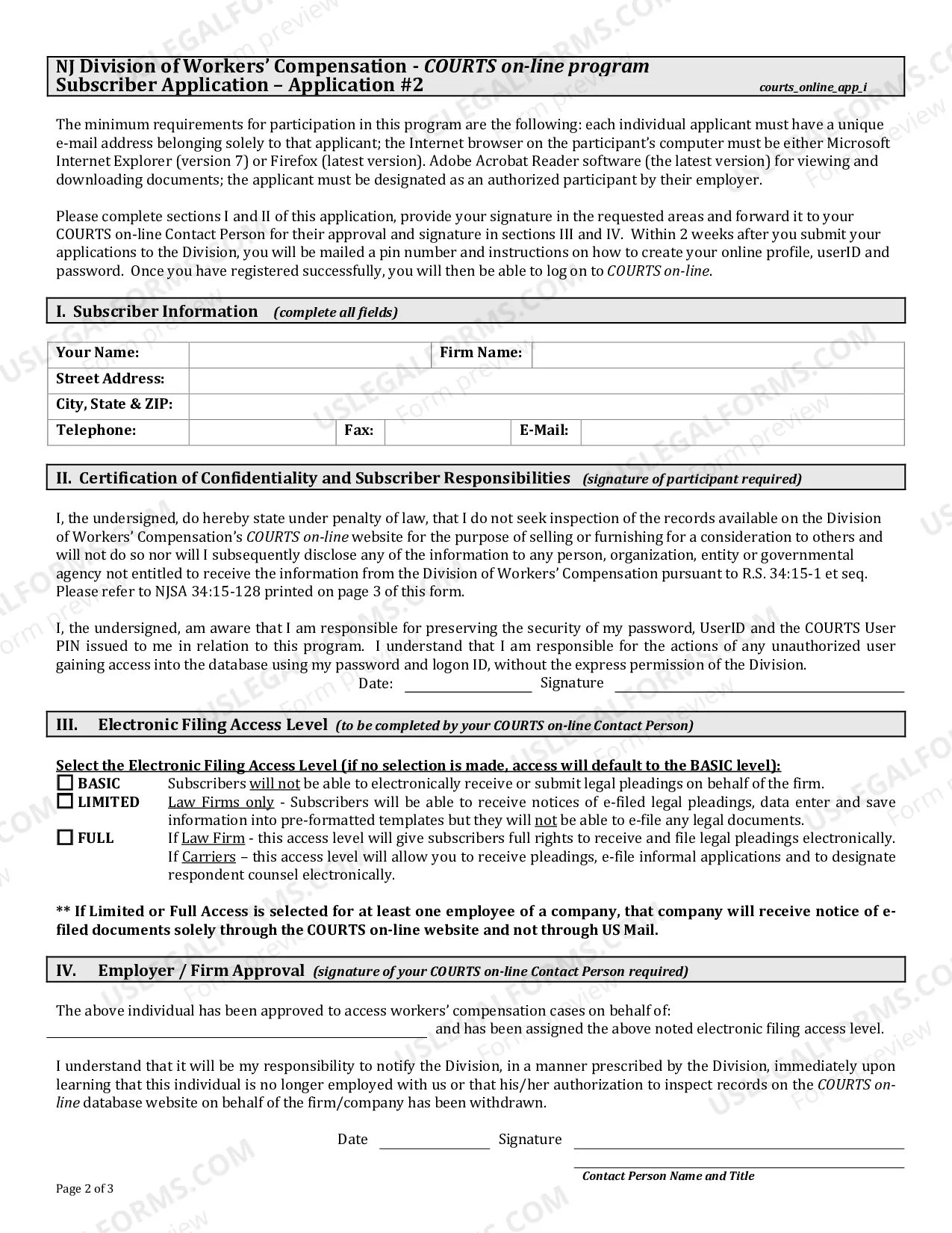 Preview Application Package For Secure Internet Access to Divisions Database and Electronic Filing