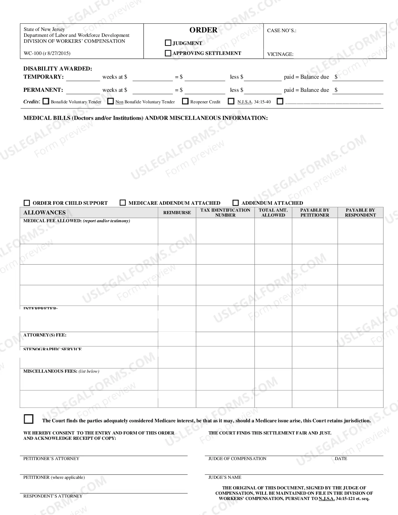 Preview Order (Judgment Or Approving Settlement) With Case Exhibit Listing
