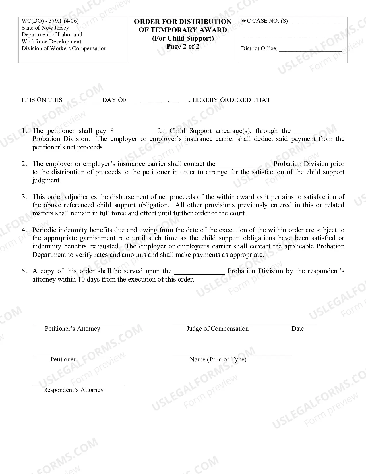Preview Order For Distribution of Temporary Award (For Child Support)