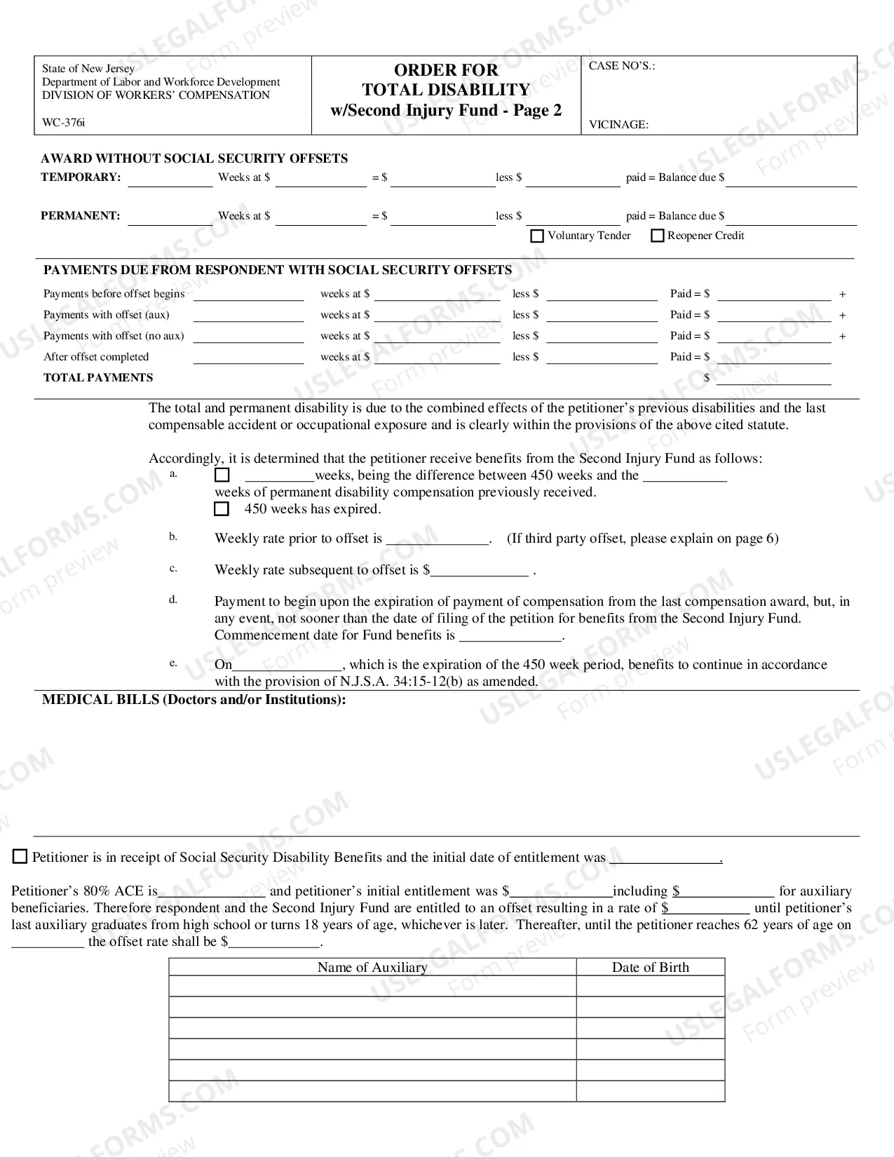 Preview Order For Total Disability With Second Injury Fund (With Case Exhibit Listing)