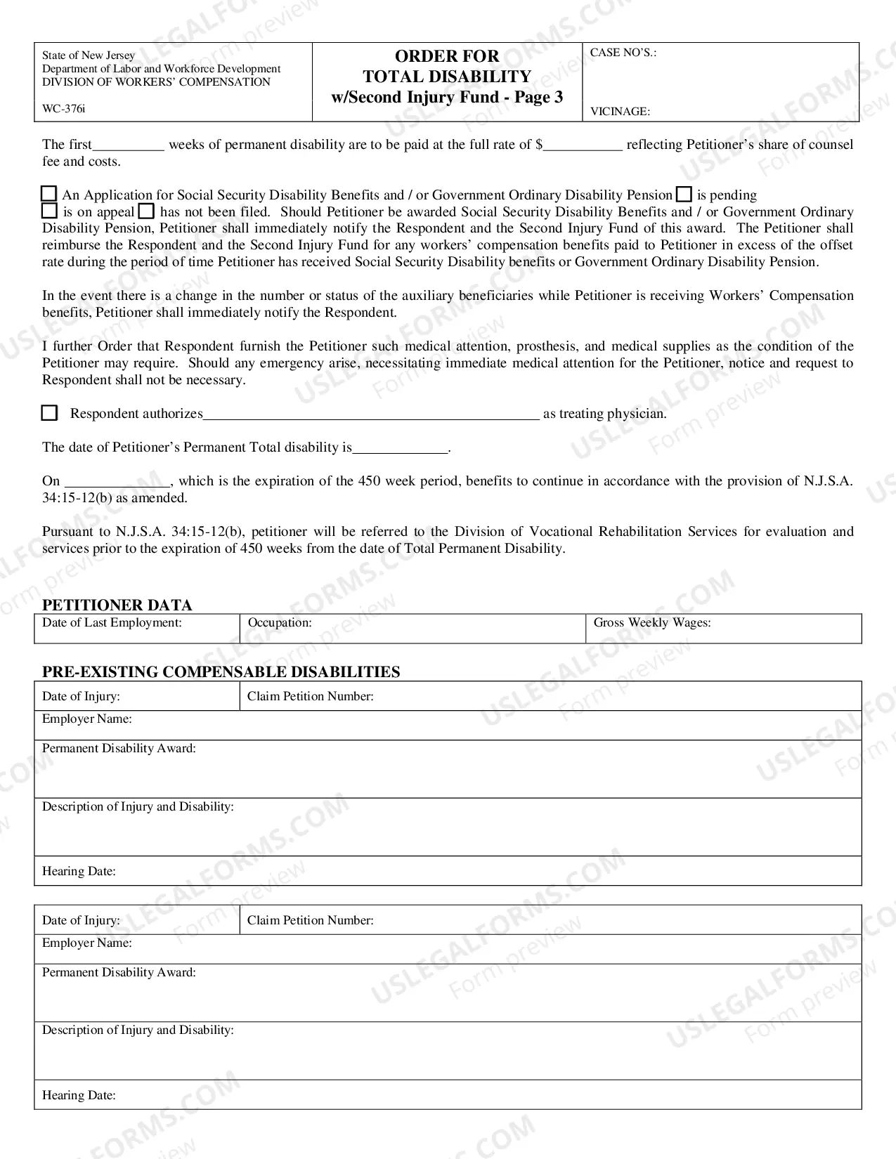 Preview Order For Total Disability With Second Injury Fund (With Case Exhibit Listing)