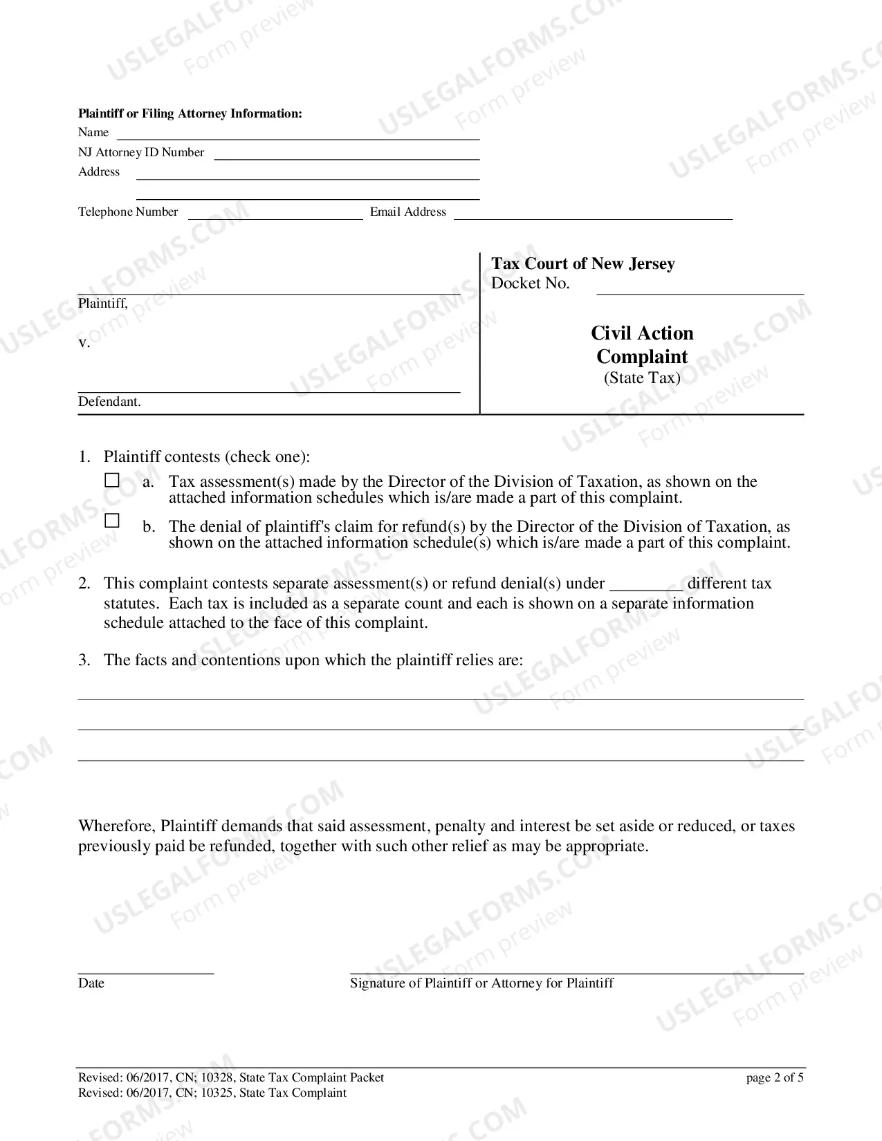 Preview Civil Action Complaint (State Tax)