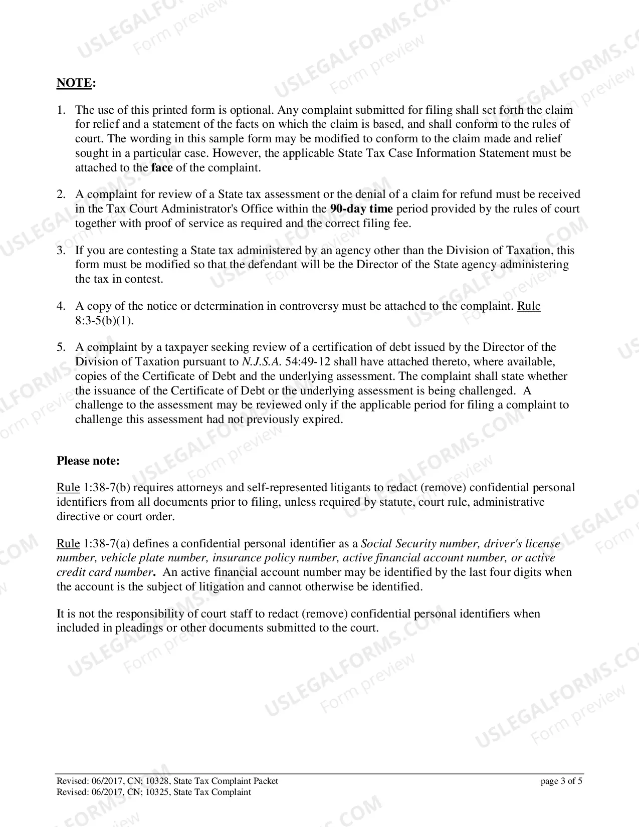 Preview Civil Action Complaint (State Tax)