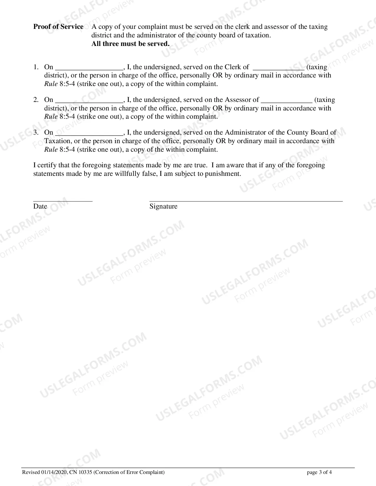 Preview Civil Action Complaint Correction Of Error (N.J.S.A. 54:51A-7)