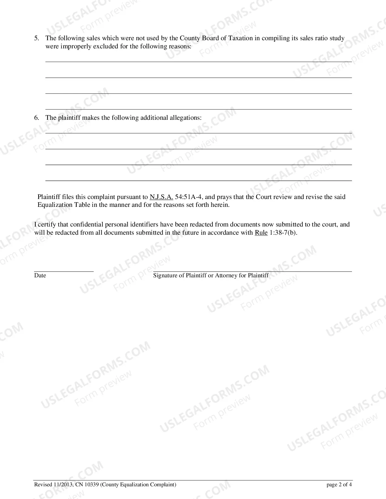 Preview Civil Action Complaint (County Equalization Table)