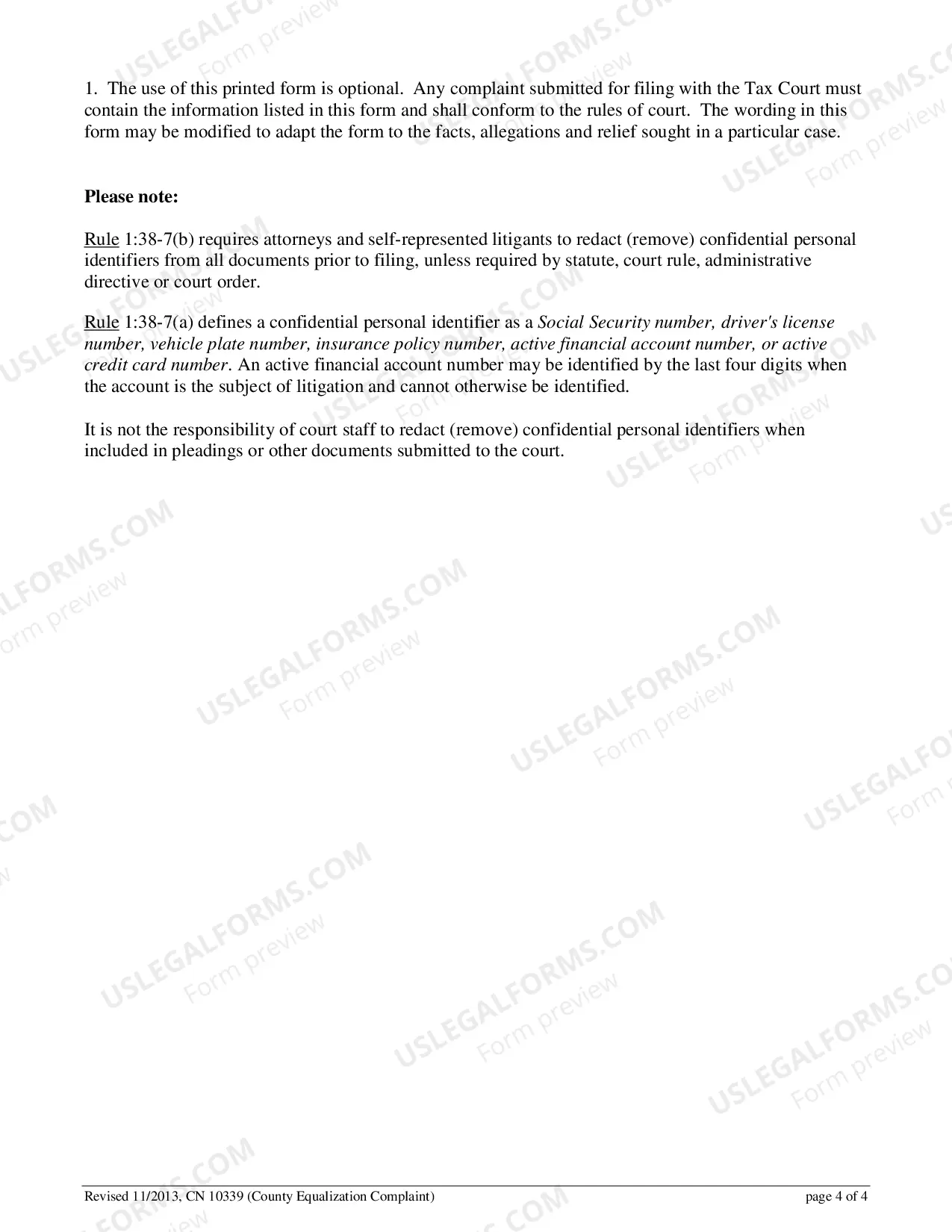 Preview Civil Action Complaint (County Equalization Table)