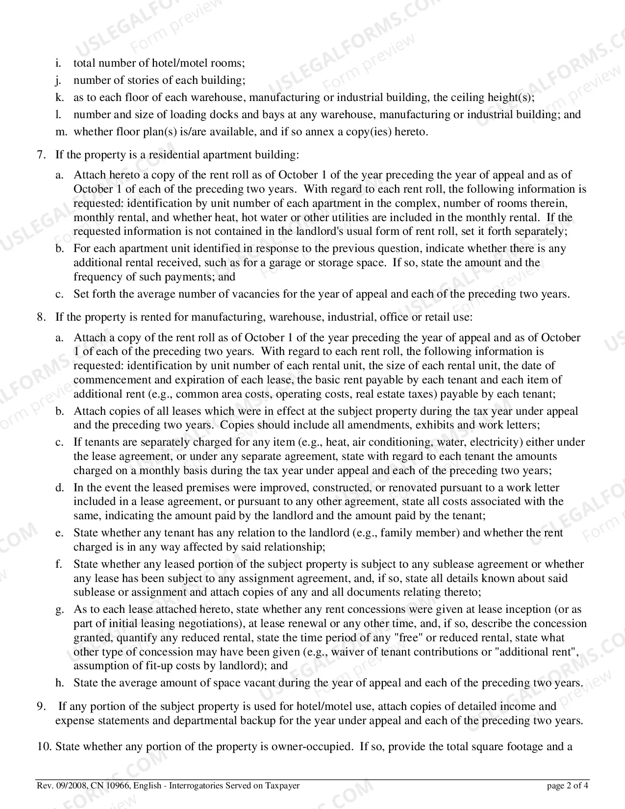 Preview Standard Interrogatories To Be Served On Taxpayers