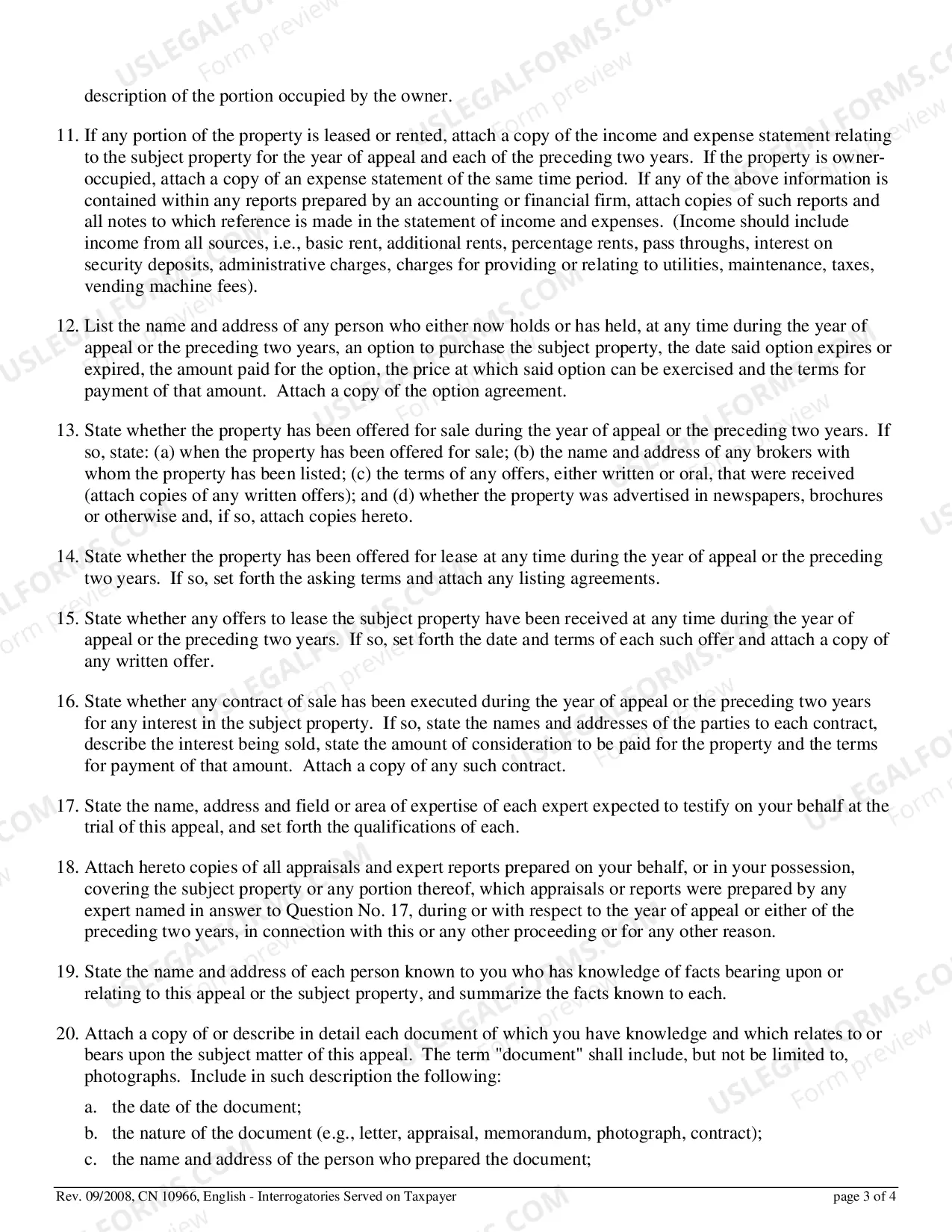 Preview Standard Interrogatories To Be Served On Taxpayers