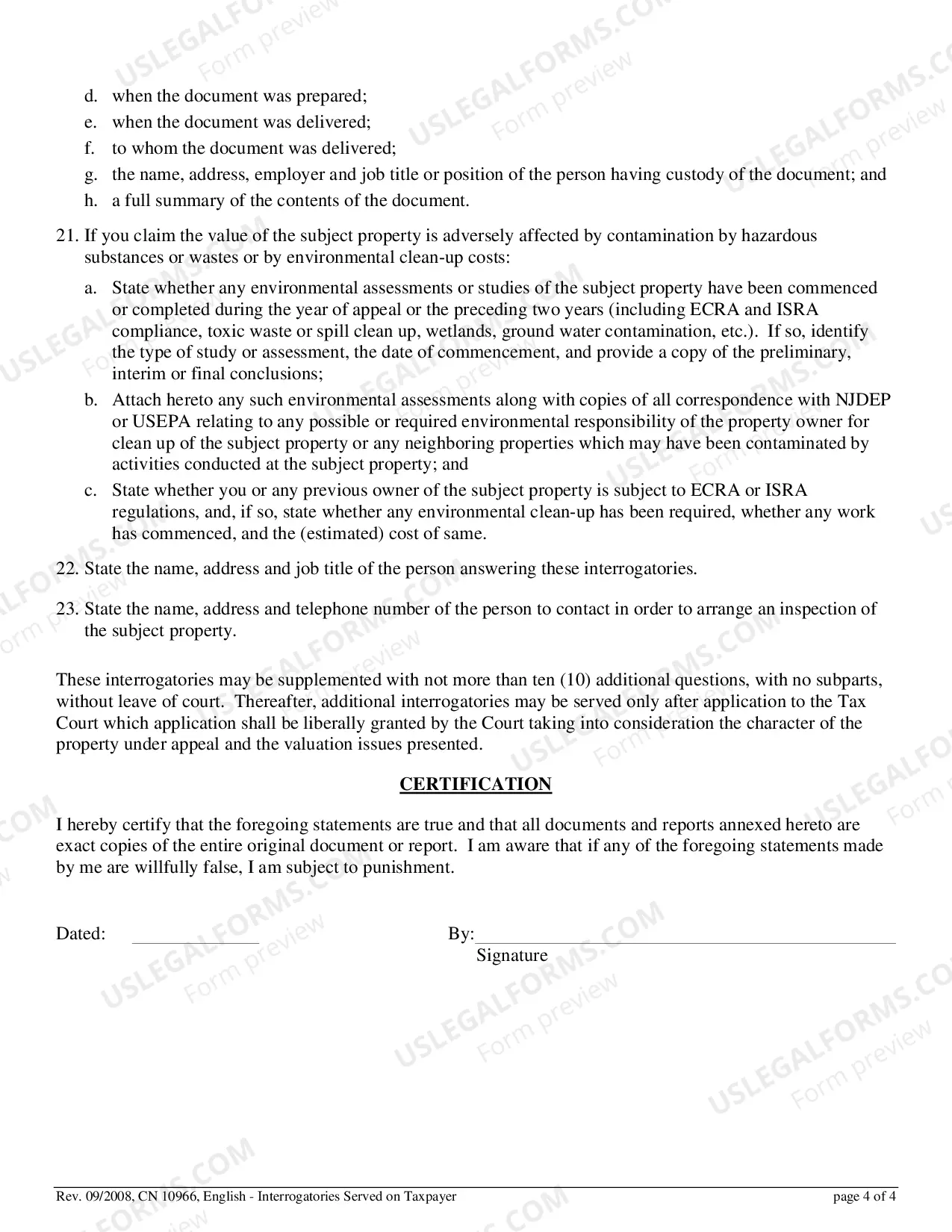 Preview Standard Interrogatories To Be Served On Taxpayers