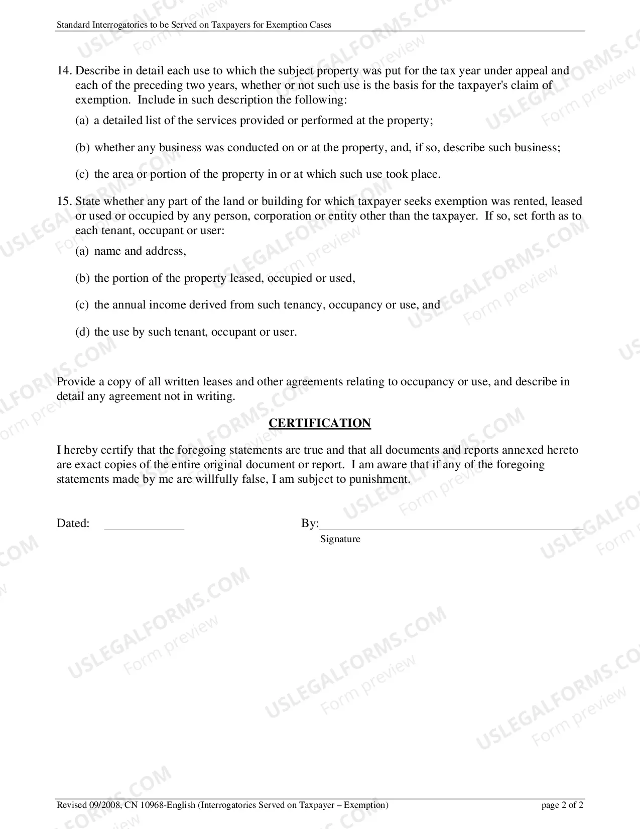 Preview Standard Interrogatories To Be Served On Taxpayer For Exemption Cases