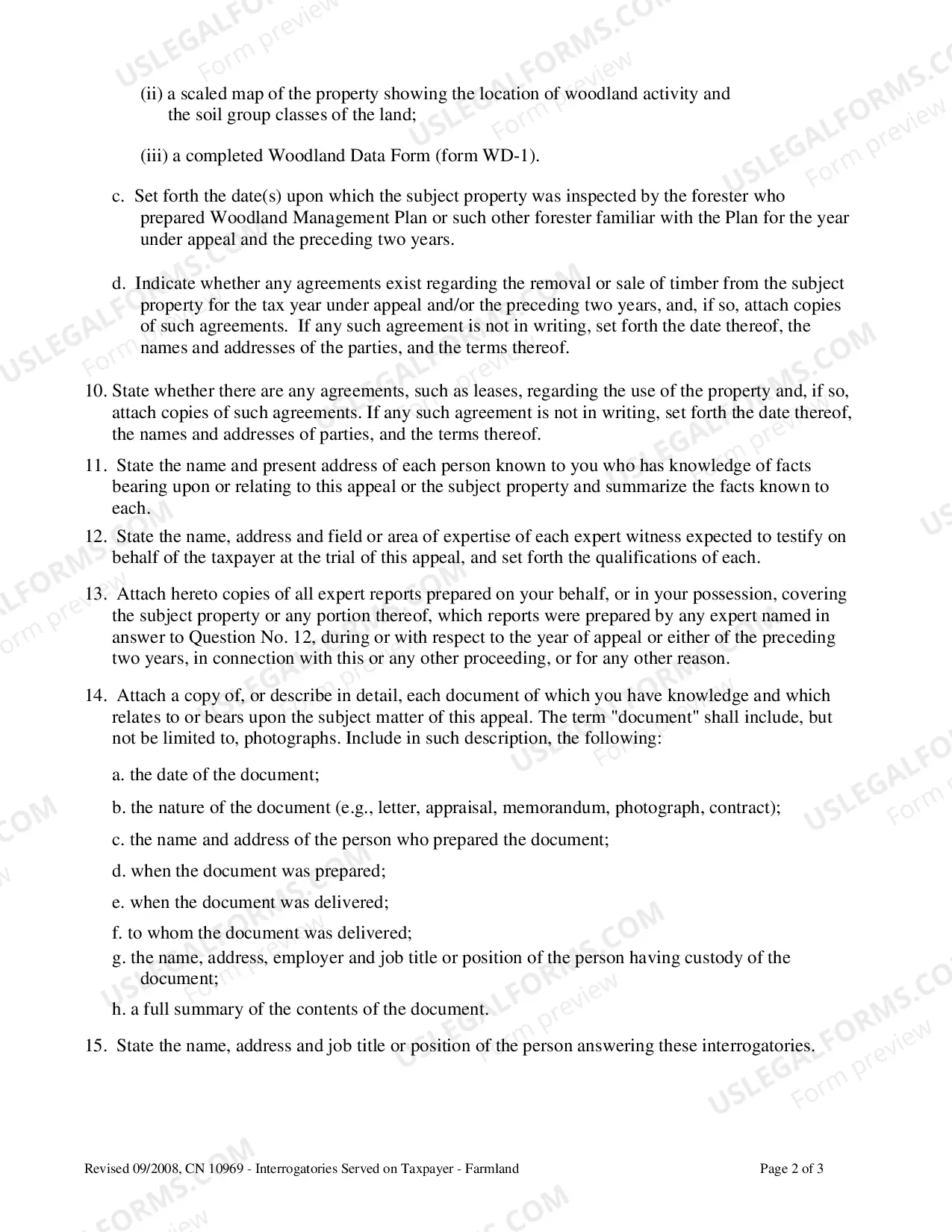 Preview Standard Interrogatories To Be Served On Taxpayers For Farmland Assessment Cases