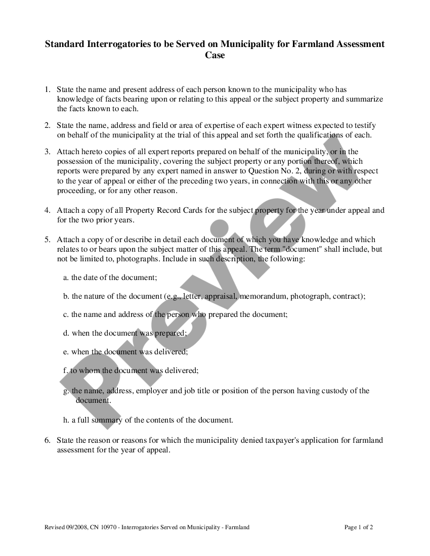 New Jersey Standard Interrogatories To Be Served On Municipalities For