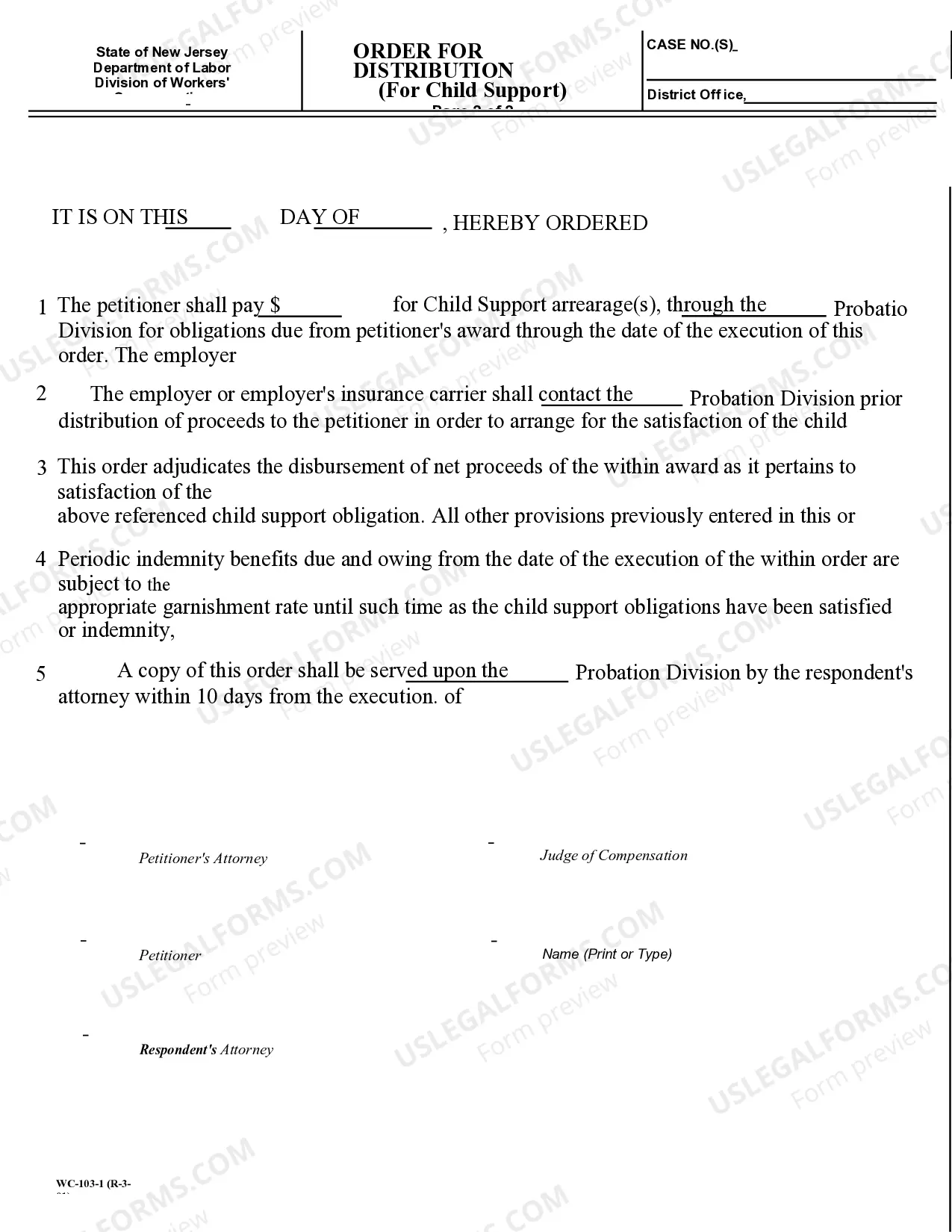 Preview Order for Distribution for Workers' Compensation