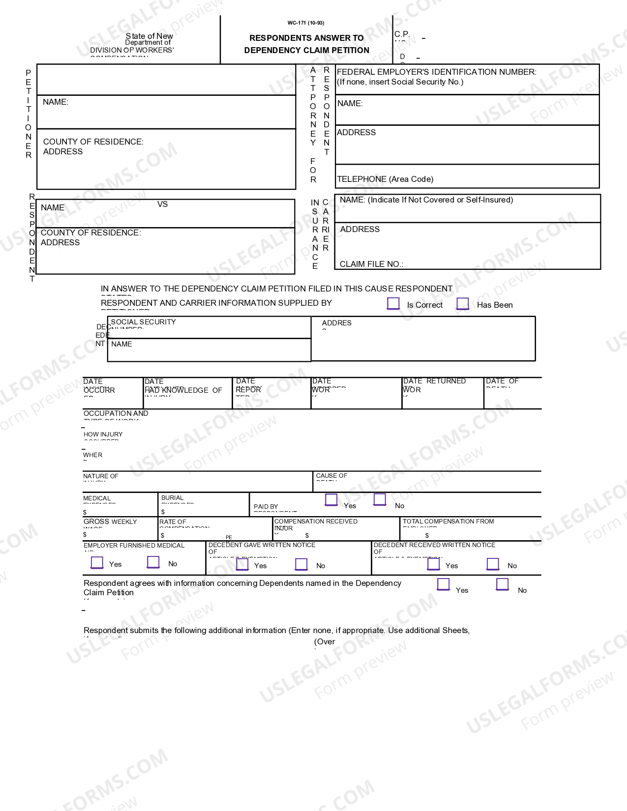 New Jersey Respondents Answer for Workers' Compensation Workers