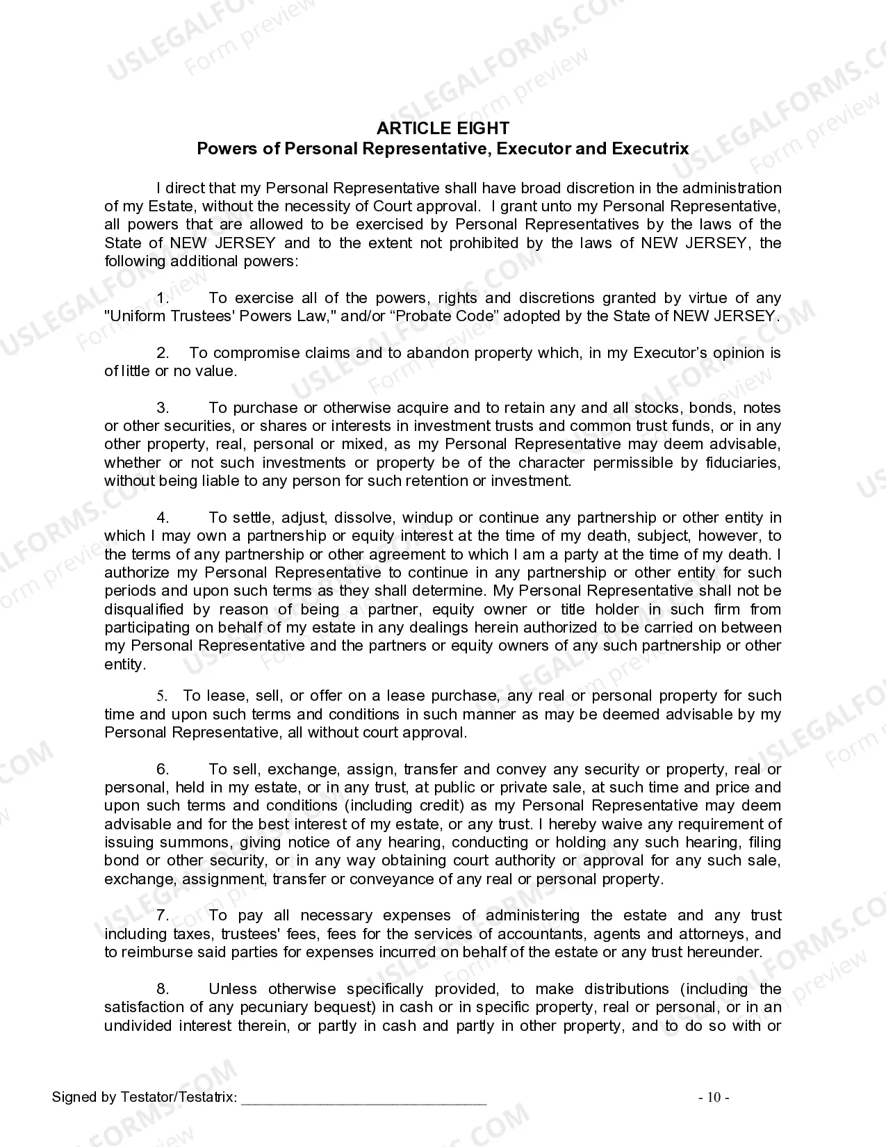 Preview Last Will and Testament for Single Person with No Children