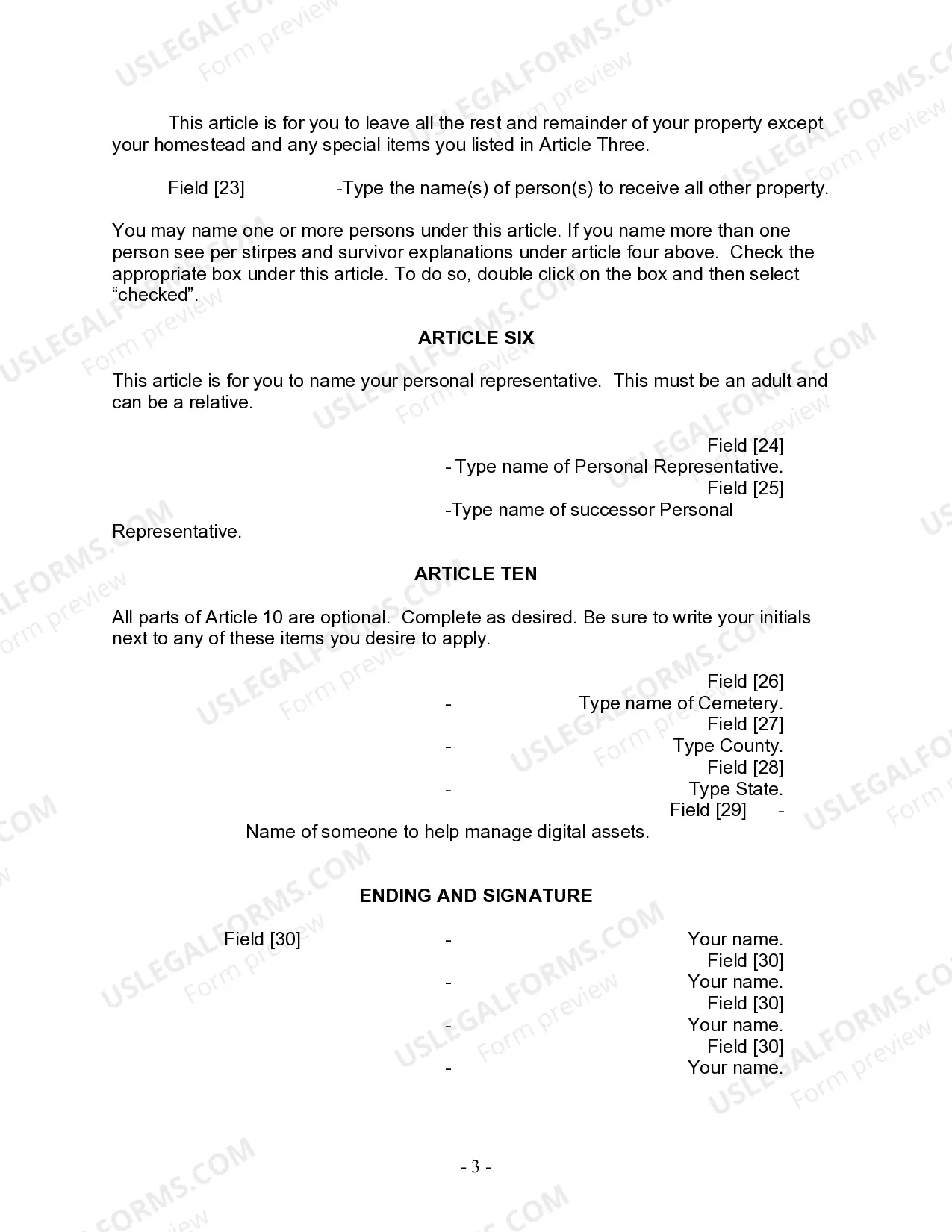 Preview Last Will and Testament for Single Person with No Children