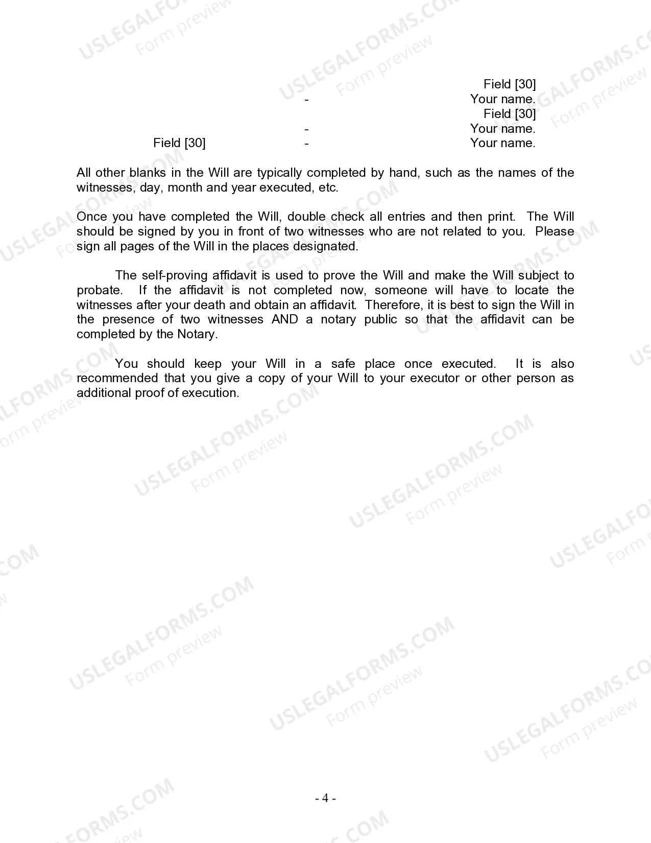 Preview Last Will and Testament for Single Person with No Children