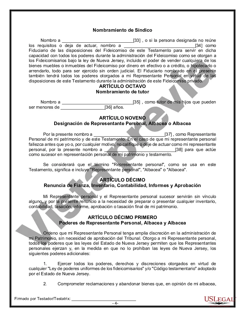 Preview Formulario Legal de Última Voluntad y Testamento para una Persona Soltera con Hijos Menores