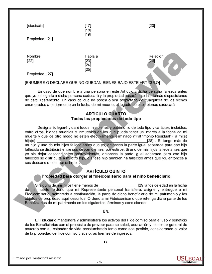Preview Formulario Legal de Última Voluntad y Testamento para una Persona Soltera con Hijos Menores
