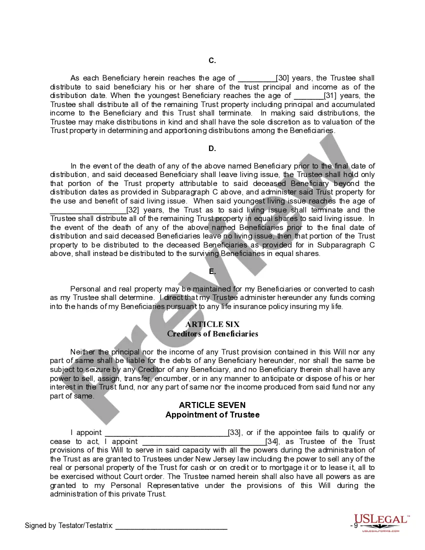 Preview Last Will and Testament for a Single Person with Minor Children