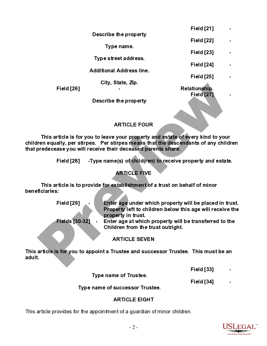 Preview Last Will and Testament for a Single Person with Minor Children