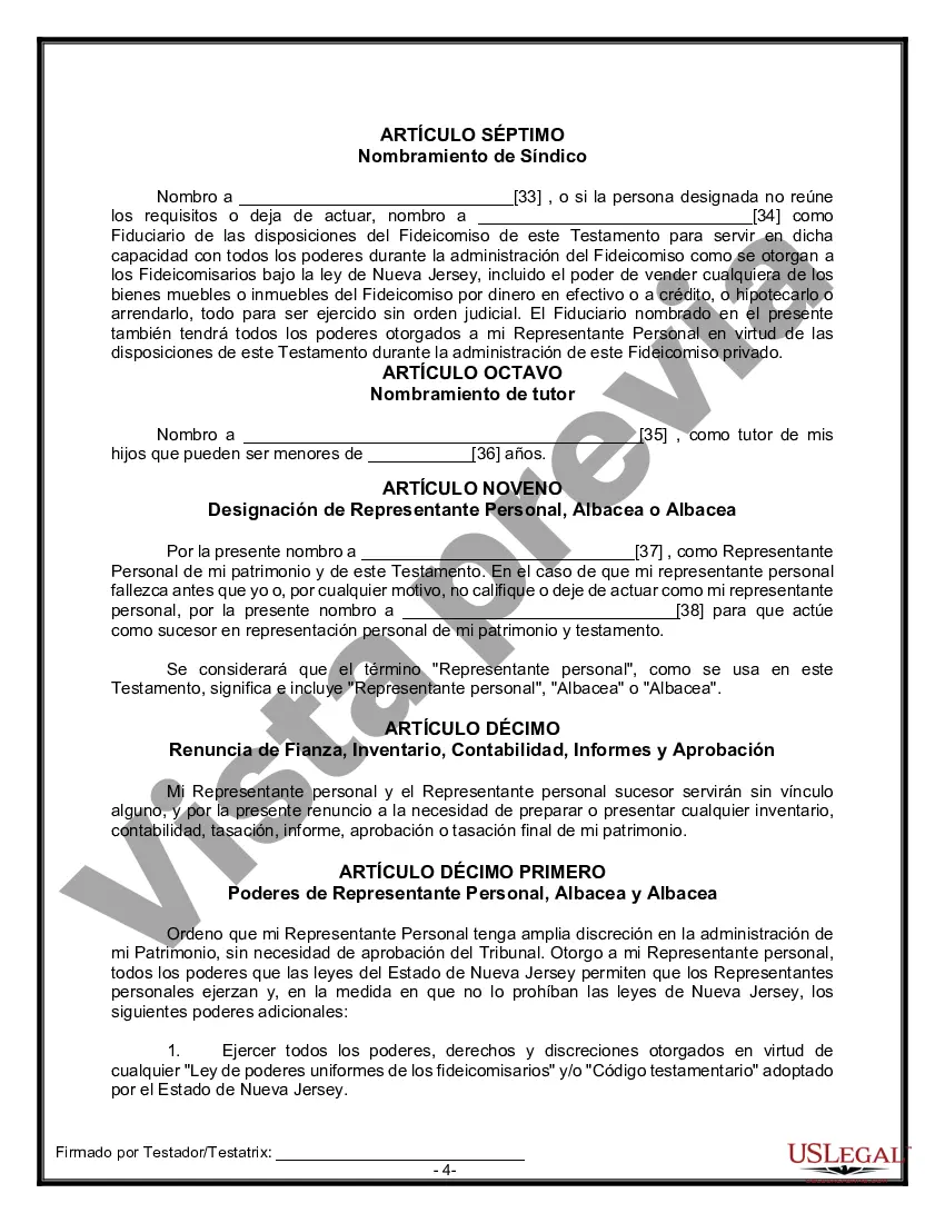 Preview Formulario Legal de Última Voluntad y Testamento para Persona Soltera con Hijos Adultos y Menores