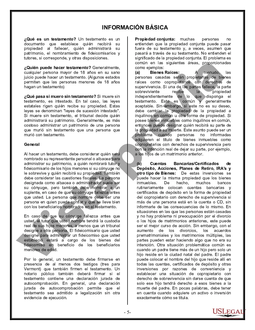 Preview Formulario Legal de Última Voluntad y Testamento para Persona Soltera con Hijos Adultos y Menores