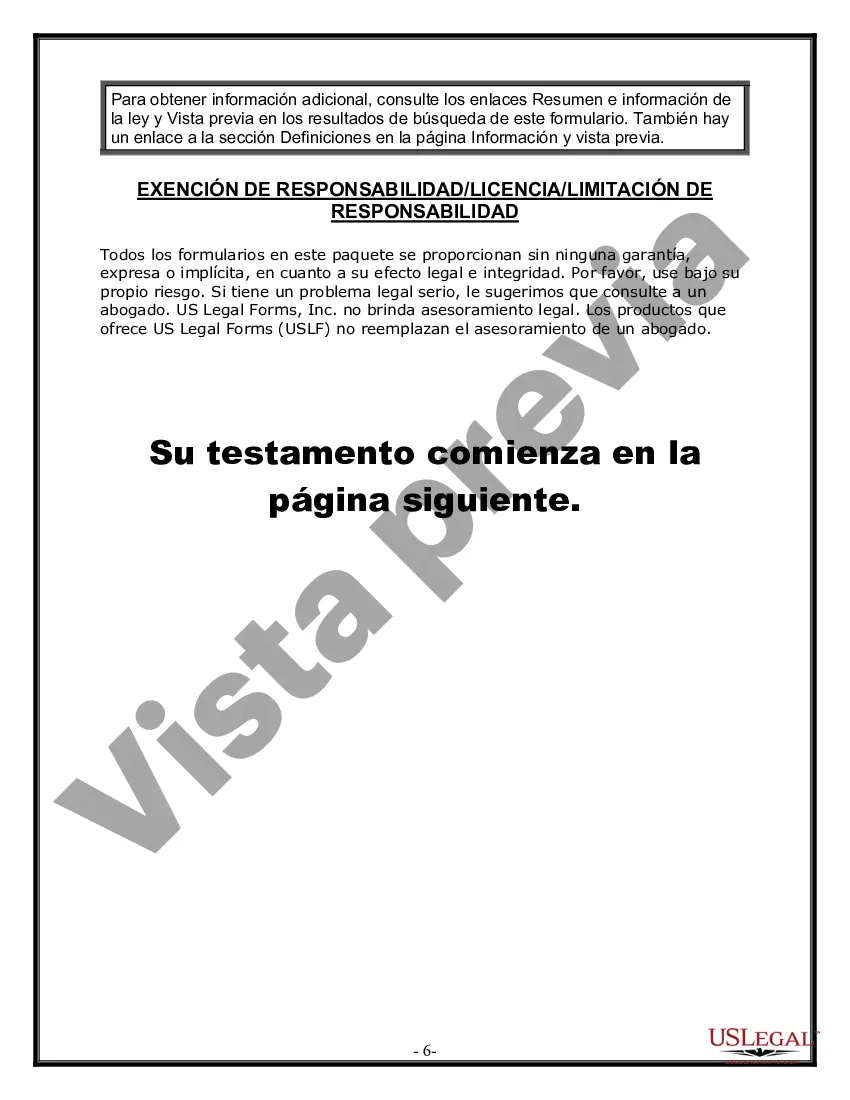 Preview Formulario Legal de Última Voluntad y Testamento para Persona Soltera con Hijos Adultos y Menores