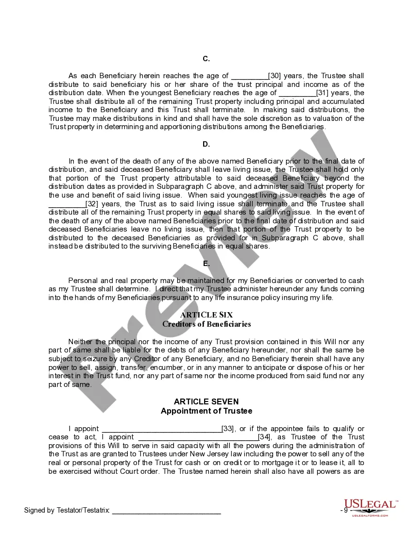 Preview Last Will and Testament for Single Person with Adult and Minor Children