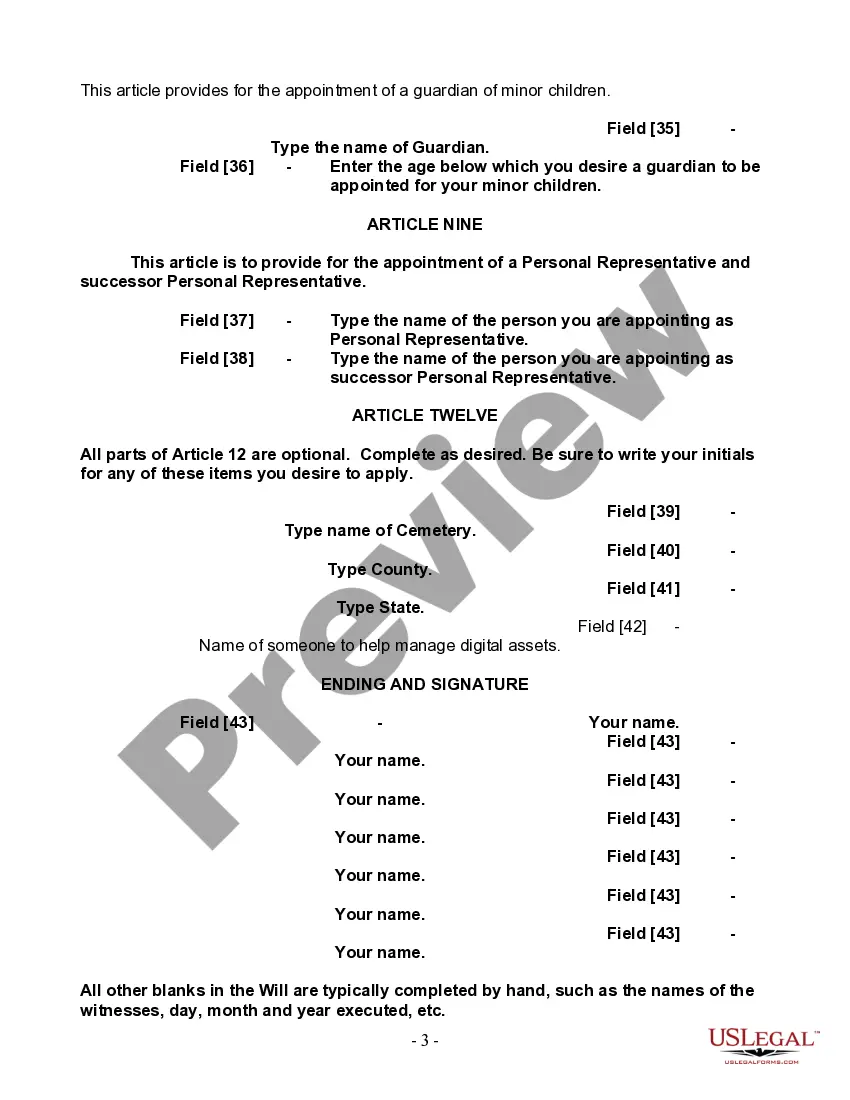 Preview Last Will and Testament for Single Person with Adult and Minor Children