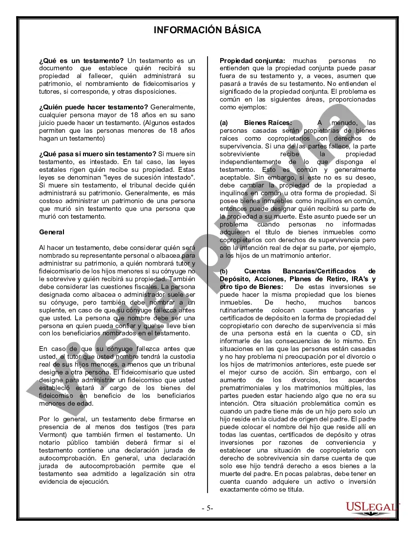 Preview Formulario Legal de Última Voluntad y Testamento para Persona Soltera con Hijos Adultos