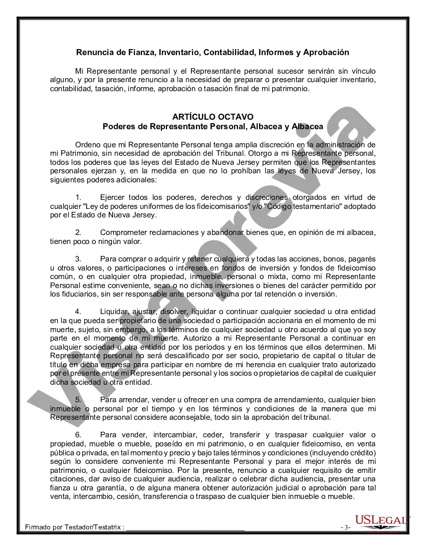 Preview Formulario Legal de Última Voluntad y Testamento para Persona Soltera con Hijos Adultos