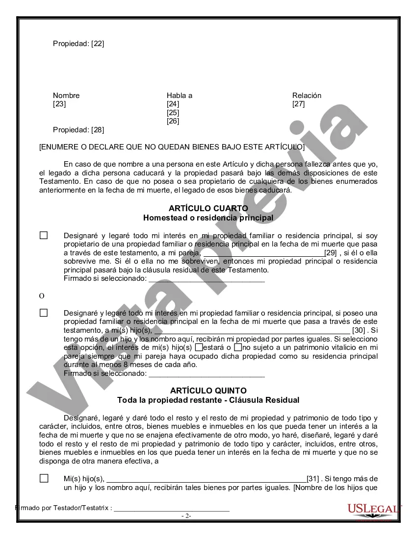 Preview Última voluntad y testamento legal para pareja de hecho con hijos menores de edad de un matrimonio anterior