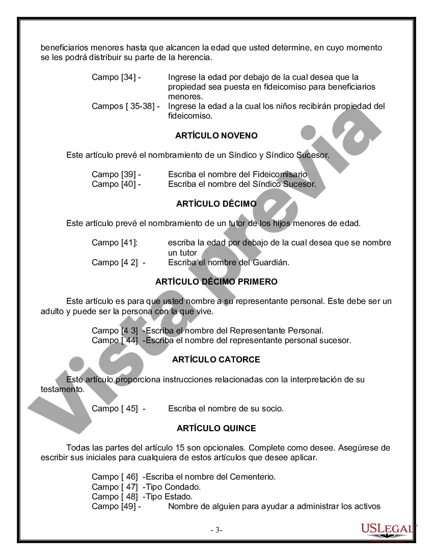 Preview Última voluntad y testamento legal para pareja de hecho con hijos menores de edad de un matrimonio anterior