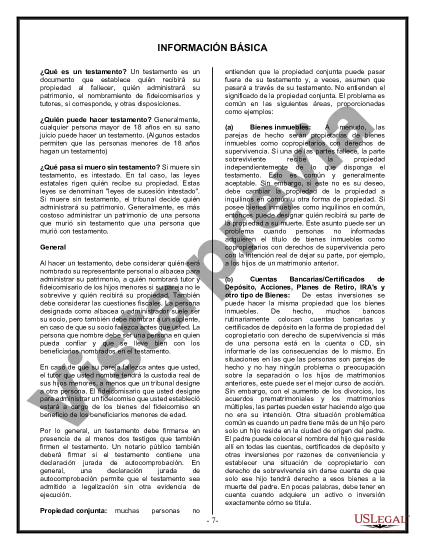 Preview Última voluntad y testamento legal para pareja de hecho con hijos menores de edad de un matrimonio anterior