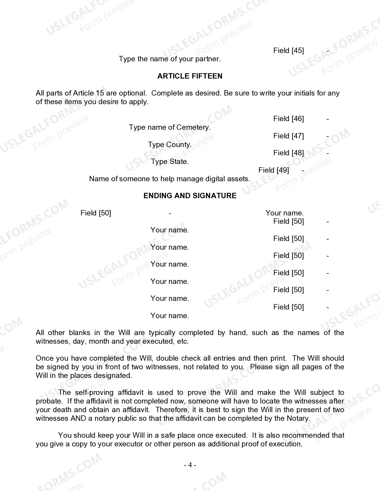 Preview Last Will and Testament for Domestic Partner with Minor Children from Prior Marriage