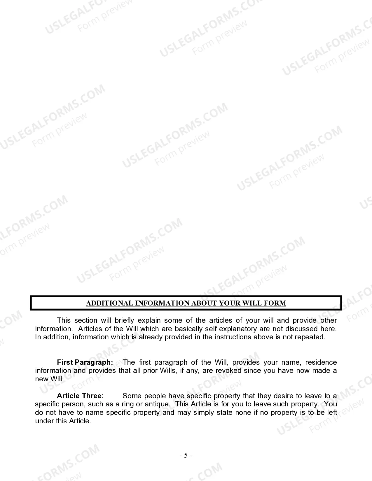 Preview Last Will and Testament for Domestic Partner with Minor Children from Prior Marriage