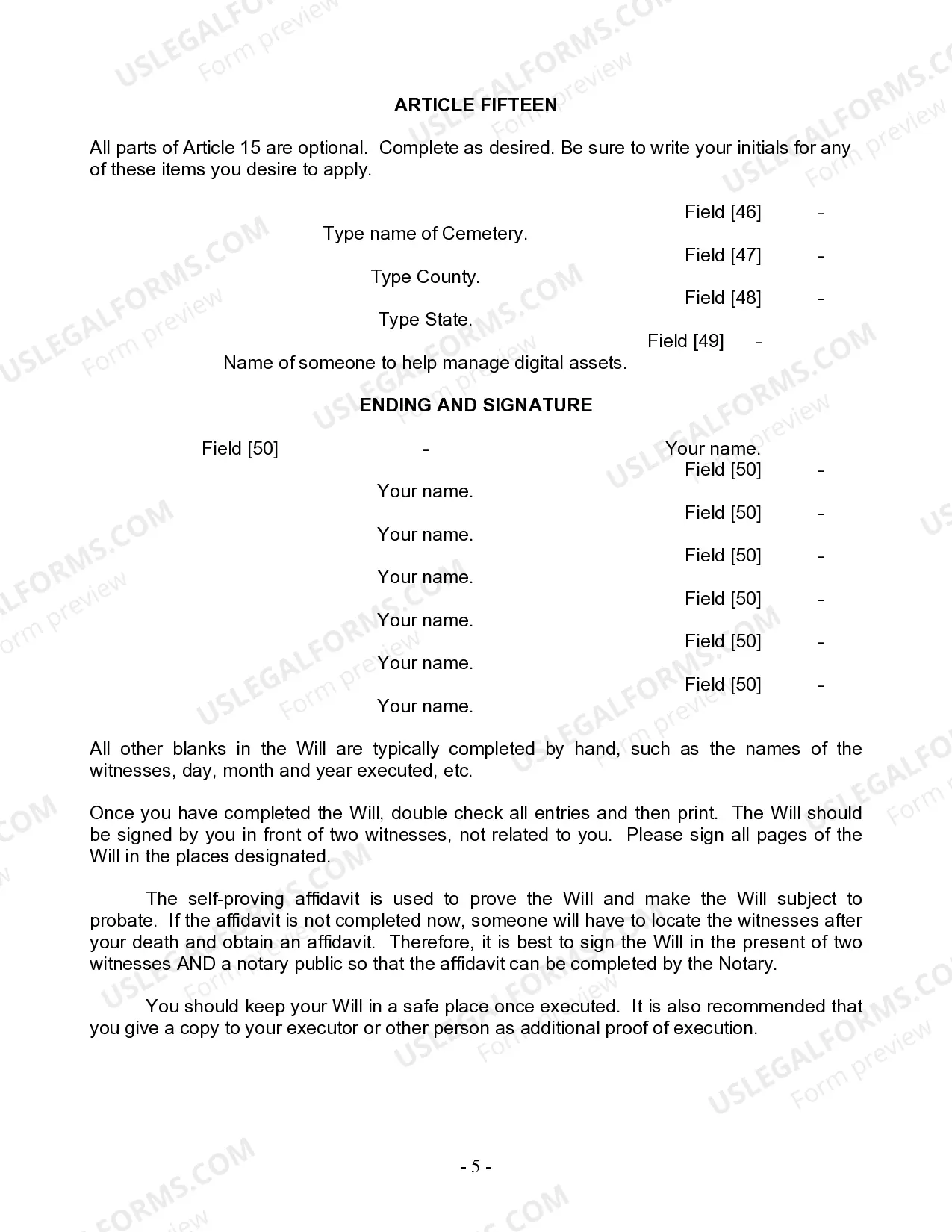Preview Last Will and Testament for Civil Union Partner with Minor Children from Prior Marriage