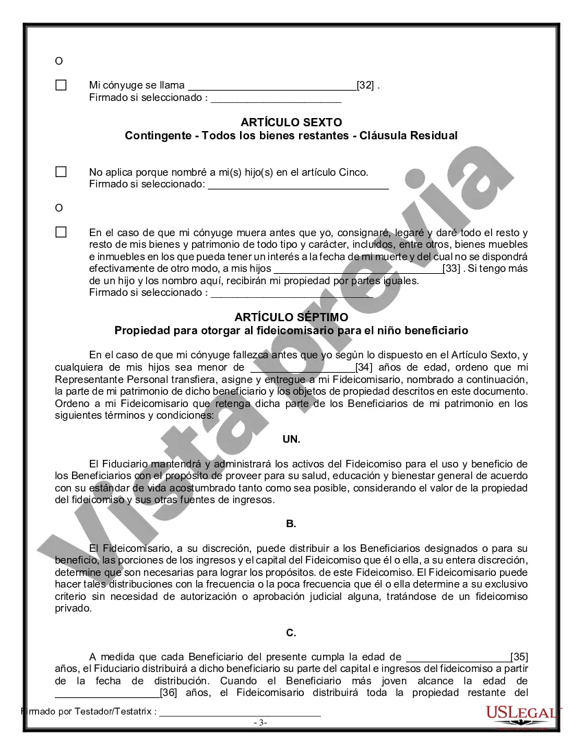 Preview Última voluntad y testamento legal para persona casada con hijos menores de edad de un matrimonio anterior