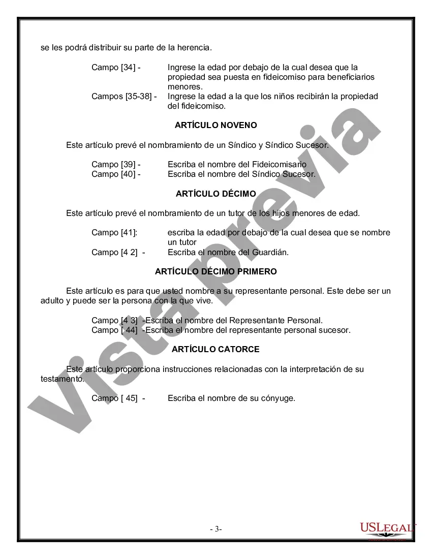 Preview Última voluntad y testamento legal para persona casada con hijos menores de edad de un matrimonio anterior