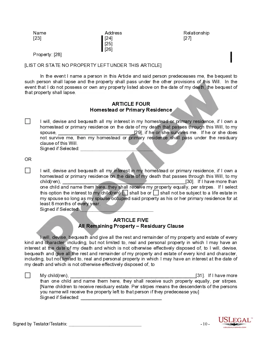 Preview Last Will and Testament for Married Person with Minor Children from Prior Marriage